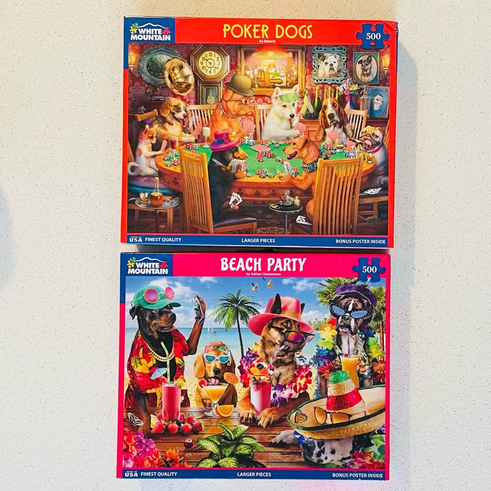 White Mountain Puzzle Set - Poker Dogs & Beach Party